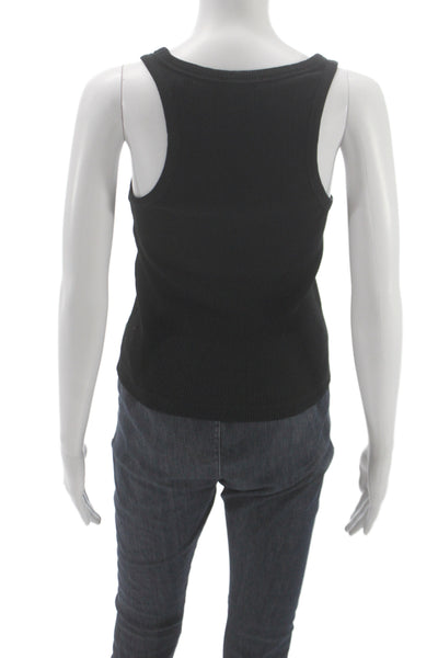Zara Women Basic Sleeveless Tank Black Round Neck Cotton Spandex Size M