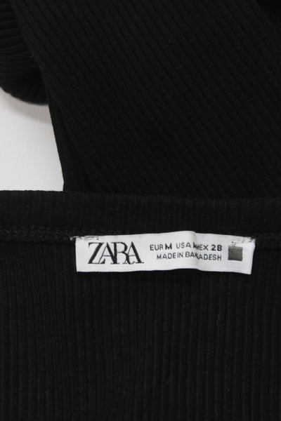 Zara Women Basic Sleeveless Tank Black Round Neck Cotton Spandex Size M