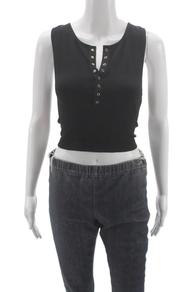 Intimately Free People Women Black Cropped Tank V-Neck Sleeveless Size M