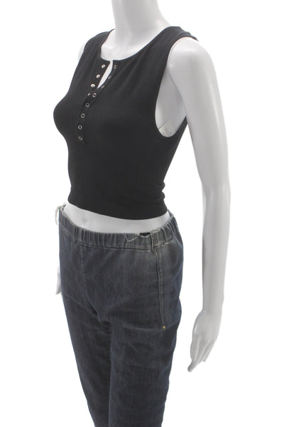 Intimately Free People Women Black Cropped Tank V-Neck Sleeveless Size M