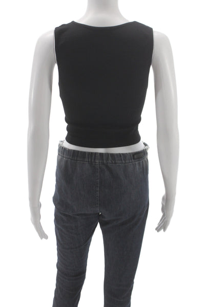 Intimately Free People Women Black Cropped Tank V-Neck Sleeveless Size M