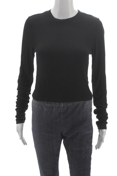 Joah Brown Women Basic Black Cotton Blend Crew Neck Long Sleeve Tee Size M