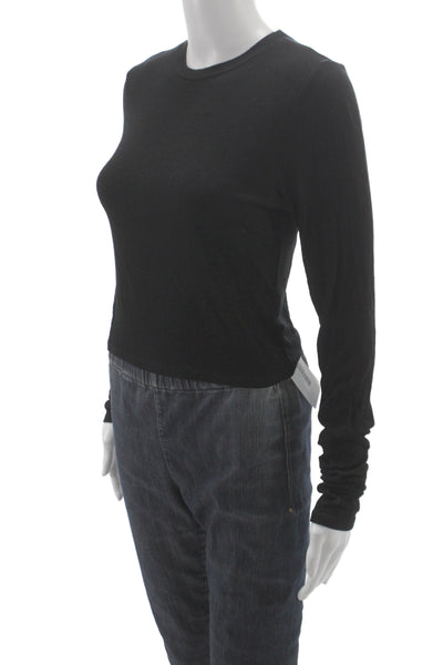 Joah Brown Women Basic Black Cotton Blend Crew Neck Long Sleeve Tee Size M