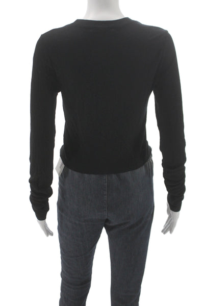 Joah Brown Women Basic Black Cotton Blend Crew Neck Long Sleeve Tee Size M