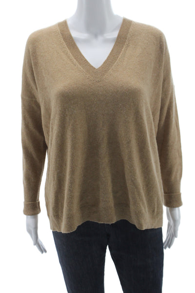 J Crew Unisex Pullover 100% Cashmere V-Neck Beige Sweater Size S