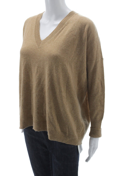 J Crew Unisex Pullover 100% Cashmere V-Neck Beige Sweater Size S