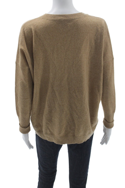 J Crew Unisex Pullover 100% Cashmere V-Neck Beige Sweater Size S