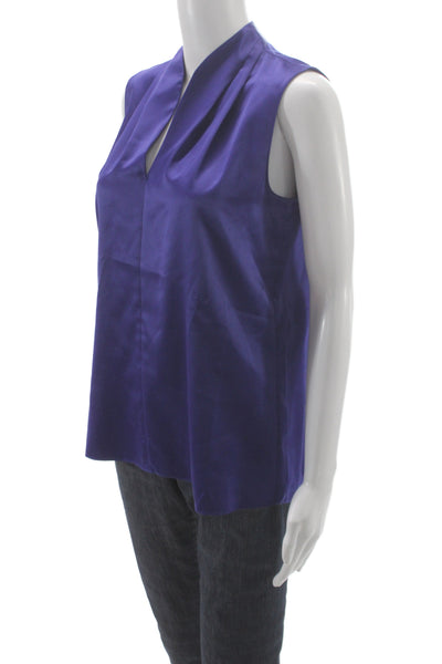 Elie Tahari Women Purple Mock Neck Sleeveless Blouse Tencel Cotton Size S
