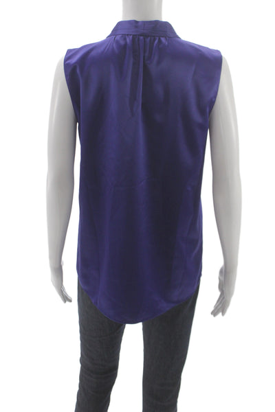 Elie Tahari Women Purple Mock Neck Sleeveless Blouse Tencel Cotton Size S