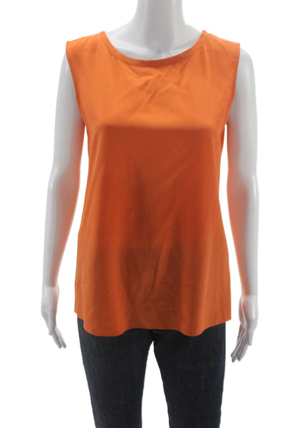 Magaschoni Women Basic Silk Sleeveless Blouse Orange Round Neck Size 6