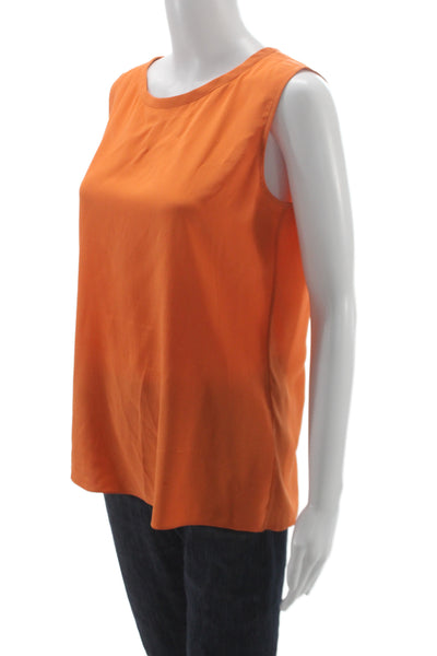 Magaschoni Women Basic Silk Sleeveless Blouse Orange Round Neck Size 6