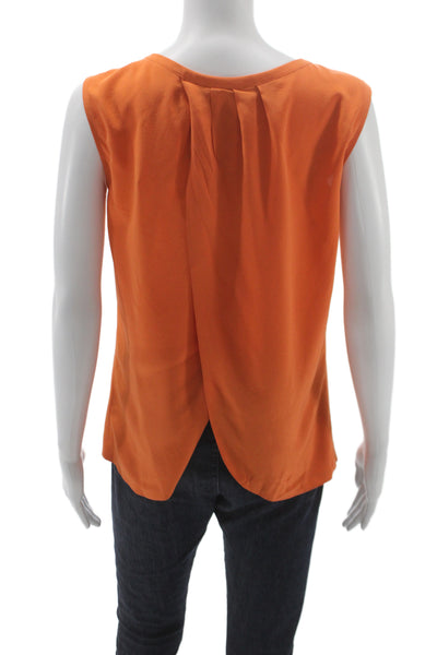 Magaschoni Women Basic Silk Sleeveless Blouse Orange Round Neck Size 6