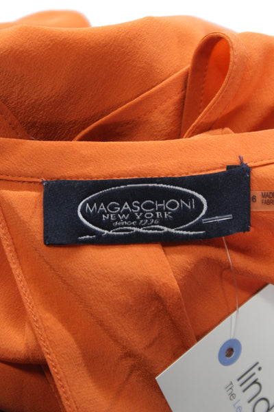 Magaschoni Women Basic Silk Sleeveless Blouse Orange Round Neck Size 6