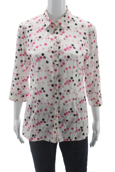Gerry Weber Womens Polka Dot Cotton Collared Button Up 3/4 Sleeve Blouse Size 8