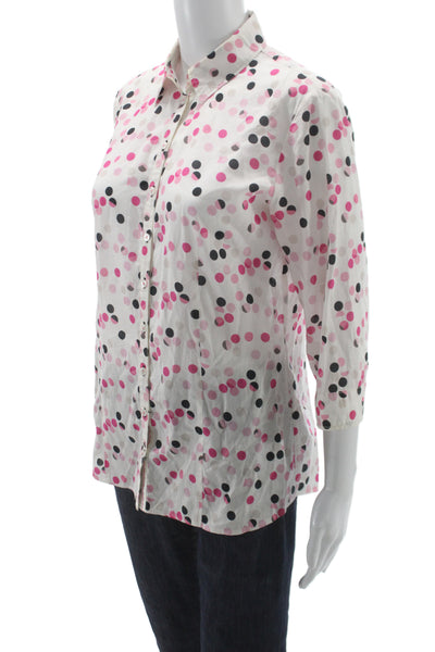 Gerry Weber Womens Polka Dot Cotton Collared Button Up 3/4 Sleeve Blouse Size 8