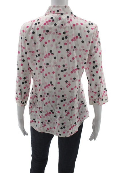 Gerry Weber Womens Polka Dot Cotton Collared Button Up 3/4 Sleeve Blouse Size 8