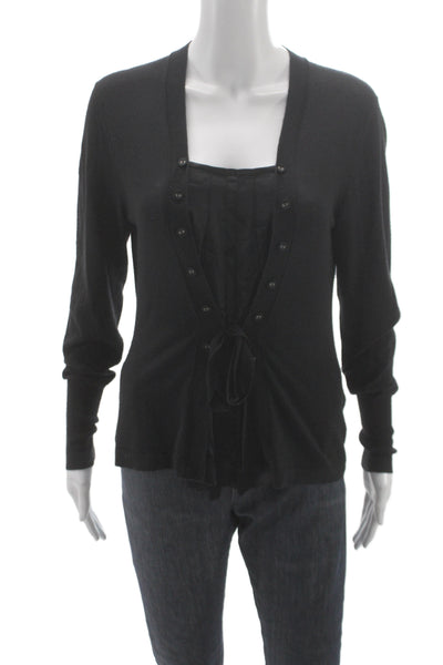 BASLER Womens Black V-Neck Cardigan Wool Cashmere Long Sleeve Size 38