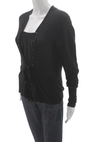 BASLER Womens Black V-Neck Cardigan Wool Cashmere Long Sleeve Size 38