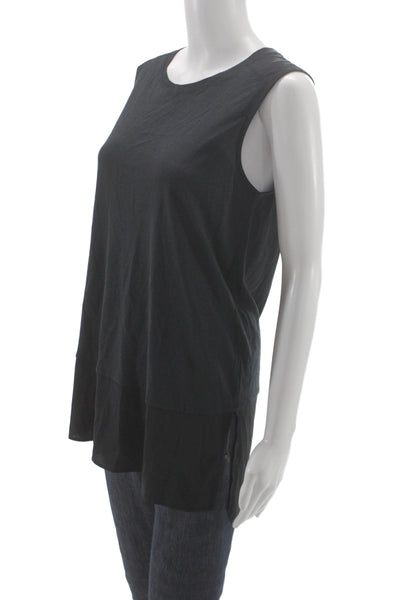 Luisa Cerano Women Sleeveless Tunic Tank Top Black Crew Neck Size 6