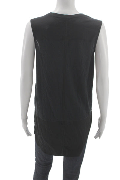 Luisa Cerano Women Sleeveless Tunic Tank Top Black Crew Neck Size 6