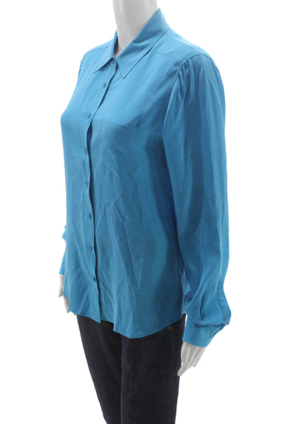 Equipment Femme Womens Silk Collared Long Sleeve Button Up Blouse Blue Size S