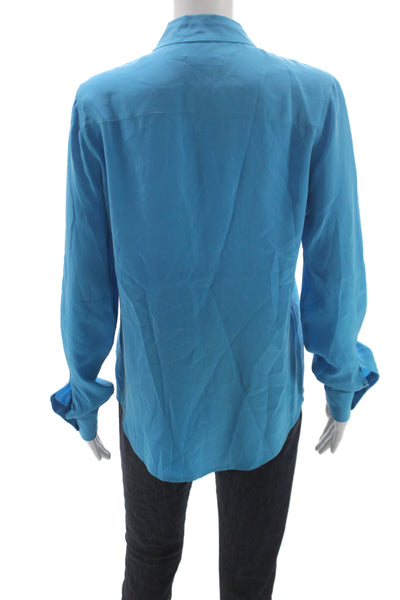 Equipment Femme Womens Silk Collared Long Sleeve Button Up Blouse Blue Size S