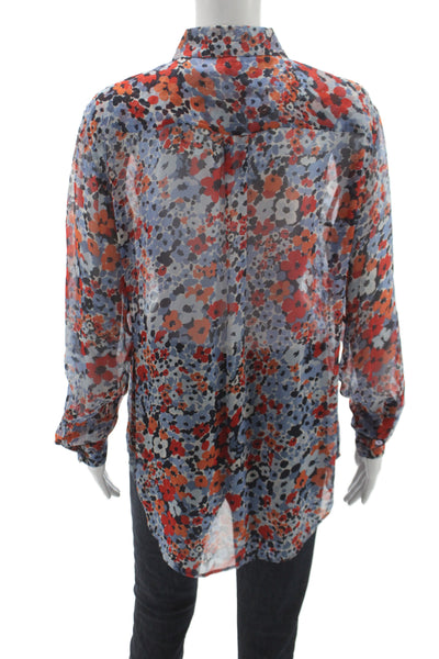 Equipment Femme Women Collared Blue Floral Button-Up Blouse Long Sleeve Size S