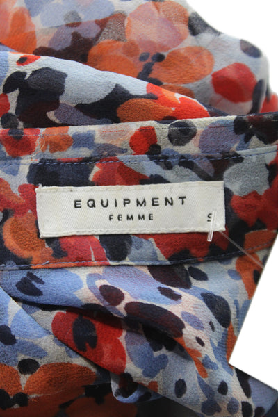 Equipment Femme Women Collared Blue Floral Button-Up Blouse Long Sleeve Size S