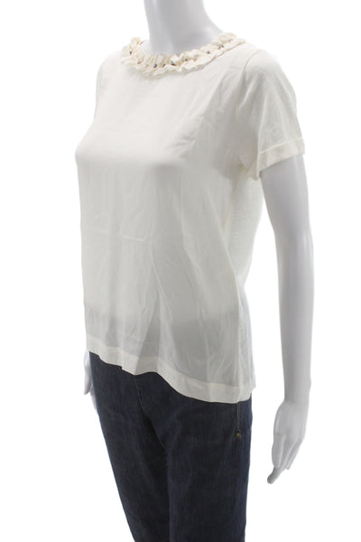 Maje Women 100% Silk Short Sleeve Round Neck White Blouse Size 2