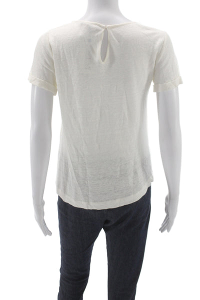 Maje Women 100% Silk Short Sleeve Round Neck White Blouse Size 2
