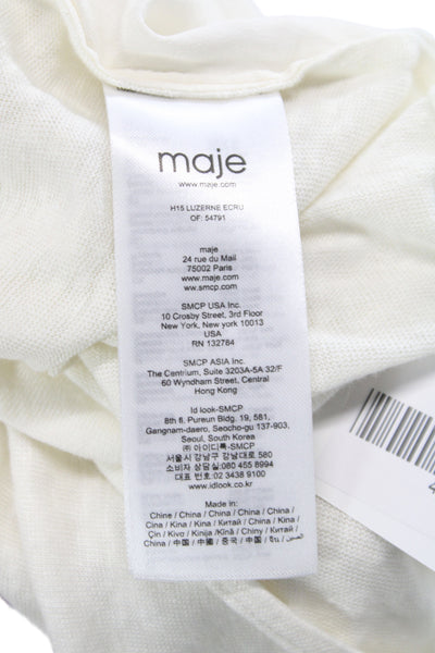 Maje Women 100% Silk Short Sleeve Round Neck White Blouse Size 2