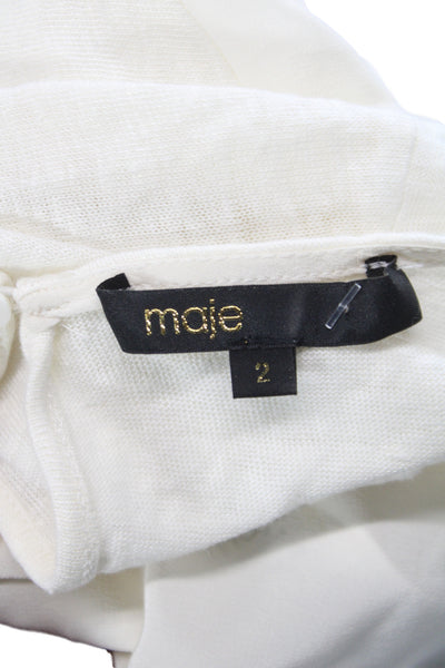 Maje Women 100% Silk Short Sleeve Round Neck White Blouse Size 2