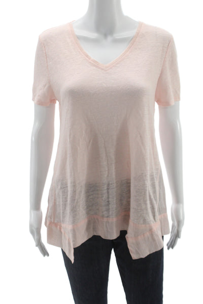 Gerard Darel Womens Tunic V-Neck Short Sleeve Pink Linen Cotton Designer Size 1