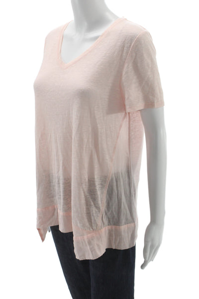 Gerard Darel Womens Tunic V-Neck Short Sleeve Pink Linen Cotton Designer Size 1