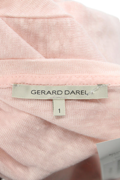 Gerard Darel Womens Tunic V-Neck Short Sleeve Pink Linen Cotton Designer Size 1