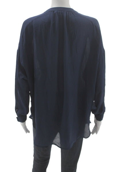 Vince Women Tunic Blouse Dark Blue Silk Long Sleeve Solid Size XS
