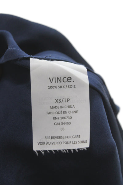 Vince Women Tunic Blouse Dark Blue Silk Long Sleeve Solid Size XS