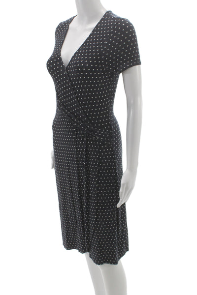 Escada Sport Women Wrap Dress Dark Blue V-Neck Knee Length Size 36