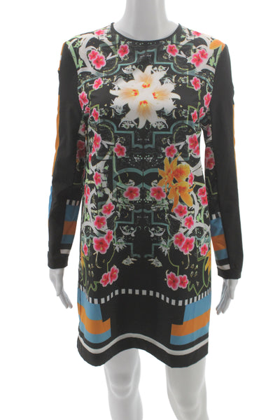 Clover Canyon Womens Shift Dress Black Floral Long Sleeve Size S