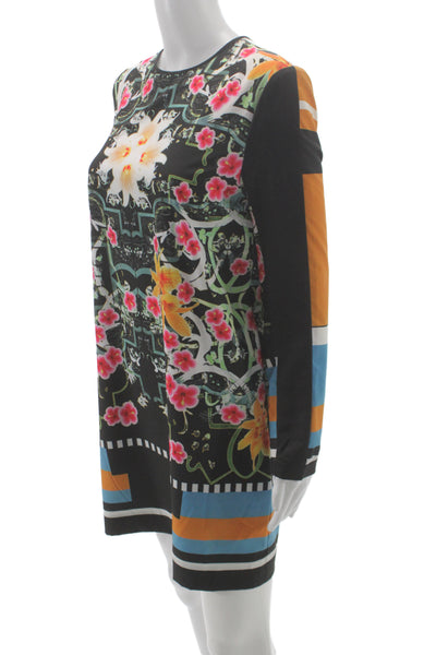 Clover Canyon Womens Shift Dress Black Floral Long Sleeve Size S