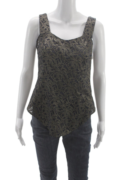 Aysha Women Paisley Square Neck Black Polyester Sleeveless Tank Zip Size S