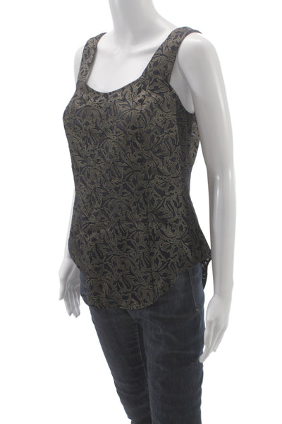 Aysha Women Paisley Square Neck Black Polyester Sleeveless Tank Zip Size S
