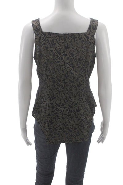 Aysha Women Paisley Square Neck Black Polyester Sleeveless Tank Zip Size S