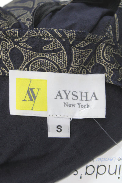 Aysha Women Paisley Square Neck Black Polyester Sleeveless Tank Zip Size S