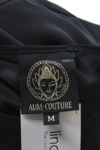 Aum-Couture Women Kimono Blouse Black 100% Silk V-Neck Long Sleeve Size M