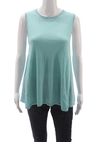Magaschoni Women Basic Sleeveless Tank Crewneck Light Blue Silk Cashmere Size S