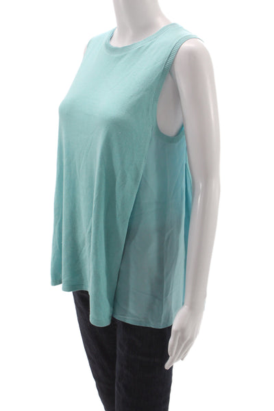 Magaschoni Women Basic Sleeveless Tank Crewneck Light Blue Silk Cashmere Size S