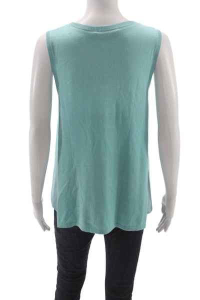 Magaschoni Women Basic Sleeveless Tank Crewneck Light Blue Silk Cashmere Size S