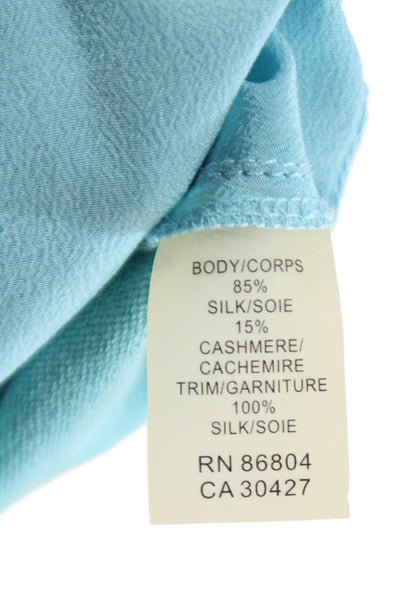 Magaschoni Women Basic Sleeveless Tank Crewneck Light Blue Silk Cashmere Size S