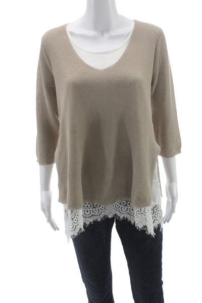 Bianca Women Beige V-Neck 3/4 Sleeve Tunic Viscose Blend Boho Size 8